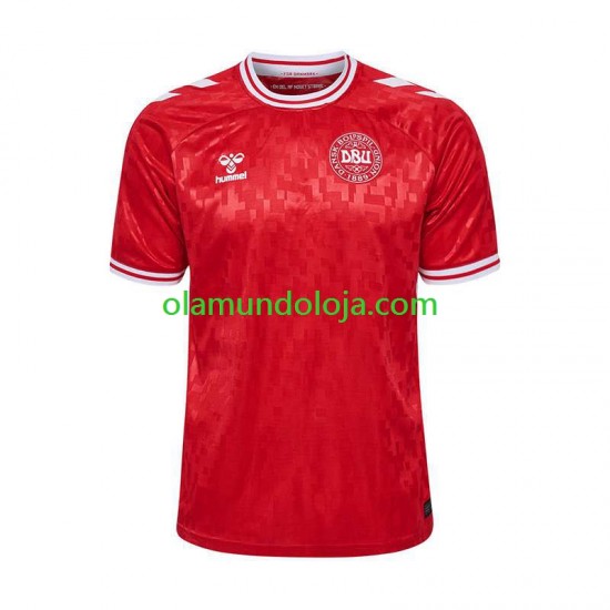 Camisola Dinamarca Homem Equipamento Primeiro Euro 2024 Manga Curta